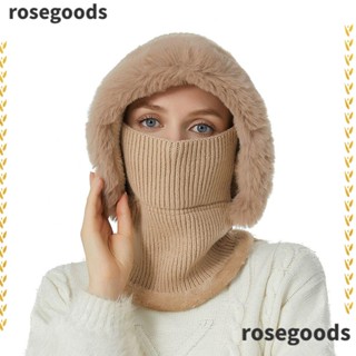 Rosegoods1 หมวกถัก หมวกคลุมคอ อเนกประสงค์ ฤดูหนาว หมวกอุ่นสบาย ๆ หมวกป้องกันหู กลางแจ้ง