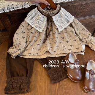 Korean style childrens clothing 2023 Autumn New girls small shawl knitted top fashionable casual ankle-binding pants two-piece trendy 7WIT