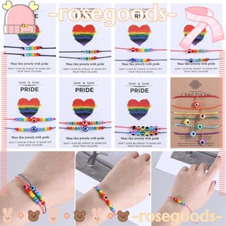 Rose LGBT สร้อยข้อมือ เชือกลูกปัด สีรุ้ง ปรับได้ เครื่องประดับแฟชั่นคู่รัก สําหรับผู้หญิง และผู้ชาย