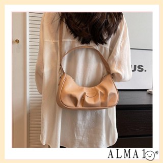 Alma Hobo กระเป๋าสะพายไหล่ กระเป๋าถือ หนัง PU ทรงเกี๊ยว ความจุขนาดใหญ่ สีพื้น แฟชั่นสําหรับสตรี