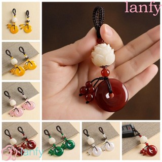 Lanfy พวงกุญแจ จี้หยกคริสตัลใส รูปดอกบัว ขนาดใหญ่ และเล็ก สไตล์จีน 5 สี สําหรับตกแต่ง