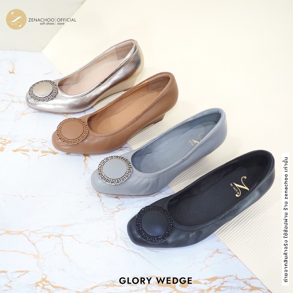 ทรงปกติ:เปลี่ยนไซส์ได้-ไม่รับคืน Zenachoo รุ่นขายดี Glory ส้นเตารีดสูง 2นิ้ว เสริมส้นด้านใน รองเท้าหนังแกะแท้