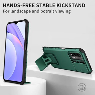 เคส For Xiaomi Poco M3 Pro เคส Xiaomi 11T Pro Cassing Xiaomi Mi 11 Lite NE Case Cool Shockproof Slide Lens Protection Armor Stand Phone Cover Cassing Cases Case JF โทรศัพท์มือถือ ป้องกันเลนส์ กันกระแทก พร้อมขาตั้ง สําหรับ