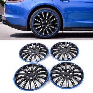 JOY Motor 4 pcs 15in Wheel Hubcap Snap On Hub Caps Cover BlackBlue Fit for R15 Tyre Steel Rim