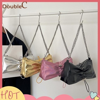 【Double C 】✿   กระเป๋าถือ กระเป๋าสะพายไหล่ หนัง PU แต่งจับจีบ แต่งสายโซ่คล้อง รูปก้อนเมฆ สําหรับสตรี