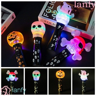 Lanfy ของเล่นไม้กายสิทธิ์ LED รูปฟักทองโจรสลัด แบบมือถือ เรืองแสง สําหรับปาร์ตี้ฮาโลวีน