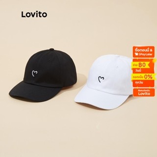 Lovito หมวกเบสบอล ปักลายหัวใจ ลําลอง L233L248 (สีดํา/สีขาว)