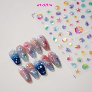 Aroma สติกเกอร์ไข่มุก รูปโบว์ เกล็ดหิมะ สีขาว สําหรับตกแต่งเล็บ DIY