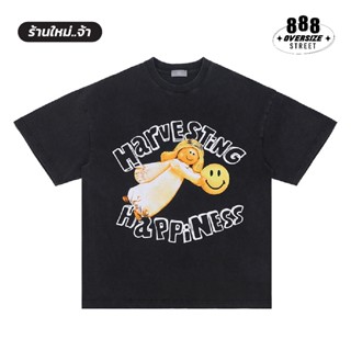 เสื้อยืดผู้ชายโอเวอร์ไซส์ เสื้อ Harve Sting Happiness เกาหลี สตรีท ขนาด: S-4XL