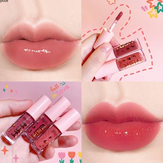 ลิปสติกทาปาก Mirror Lip Glaze สีขาวและง่ายต่อการทำสีลิปสติกกันน้ำ Water Glass Lip Gloss Puueqg