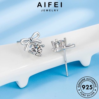 AIFEI JEWELRY เครื่องประดับ แท้ มอยส์ซาไนท์ไดมอนด์ เกาหลี Silver โบว์น่ารัก ต่างหู ต้นฉบับ ตุ้มหู แฟชั่น 925 ห่วง หนีบ เครื่องประดับ เงิน ผู้หญิง E148