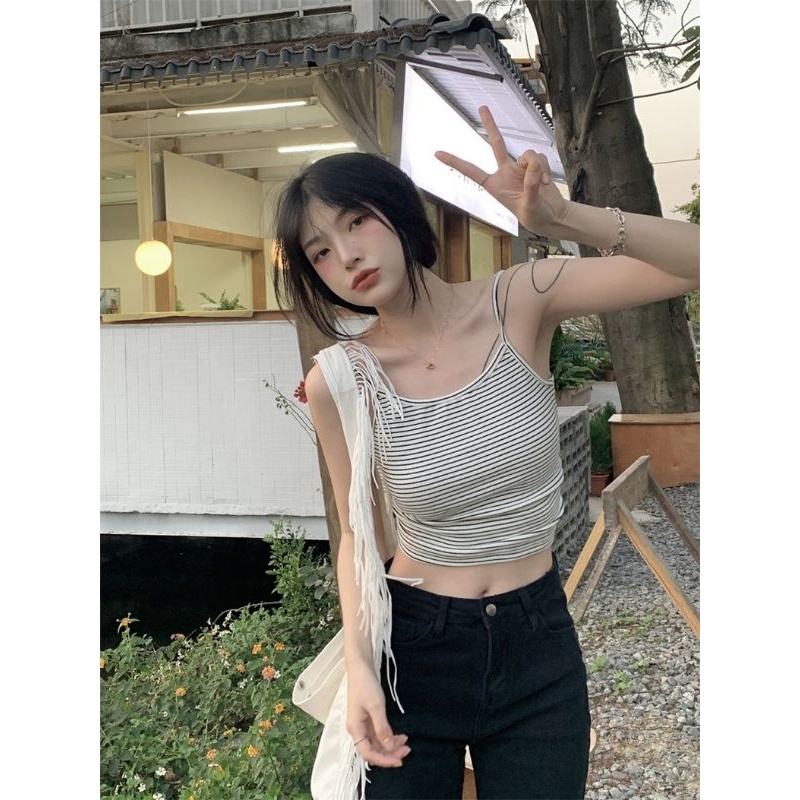 OFF SHOP พร้อมส่ง (OFF-85143) เสื้อสายเดี่ยวไหมพรม ลายทางเล็กๆ ดีเทลเว้าหลังเซ็กซี่เบาๆ - รูปที่ 7