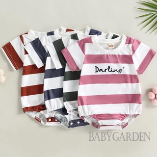 Babygarden-0-18m ชุดรอมเปอร์ แขนสั้น พิมพ์ลายตัวอักษร ลายทาง ลําลอง ฤดูร้อน แนวสตรีท ปาร์ตี้ สําหรับเด็ก