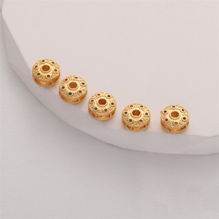 ลูกปัดทองแดง 18k ฝังเพทาย สามมิติ สี่ด้าน สีทองด้าน