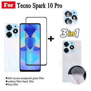 3 in 1 ฟิล์มกระจกนิรภัยกันรอยเลนส์กล้อง และฟิล์มด้านหลัง สําหรับ Tecno Spark 10 Pro Tecno Spark Go 2023 8C 8P 9 9T 7 7T 7P 6 Go Pova Neo 2 4 Pro 3