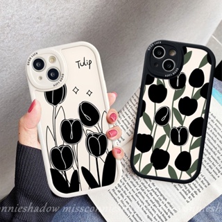 เคสโทรศัพท์มือถือ ซิลิโคนนิ่ม Tpu ลายดอกทิวลิป สีดํา เรียบง่าย แฟชั่น สําหรับ Infinix Hot 10 Lite 10T 11s 10s Hot 9 10 11 Play Infinix Note 8 Smart 6 5