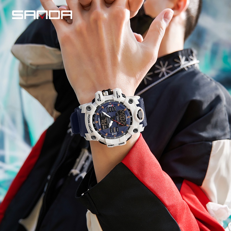 Sanda นาฬิกาข้อมือสปอร์ต กันน้ํา กันตก อเนกประสงค์ คุณภาพอุตสาหกรรมทหาร SD6126-2