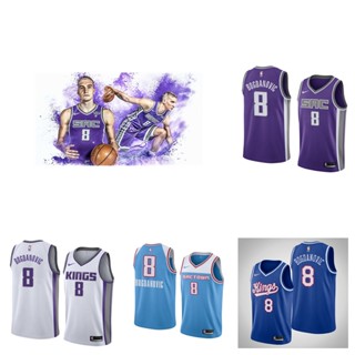 Sacramento Kings #8 Bogdan Bogdanovic เสื้อบาสเก็ตบอลสีดำของผู้ชายสั้น -เสื้อยืดกีฬา