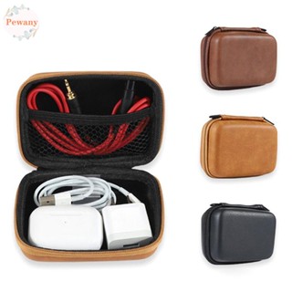 PEWANY Retro USB Data Cable Organizer Portable Data Cable Bag Earphone Storage Bag Headphone Case Coin Bag Earphone Accessories Protector Case Multipurpose PU Leather Zipper Hard Box/Multicolor