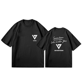 เสื้อยืดลําลอง ผ้าฝ้าย แขนสั้น คอกลม พิมพ์ลาย Kpop Seventeen 10th สําหรับผู้ชาย และผู้หญิง