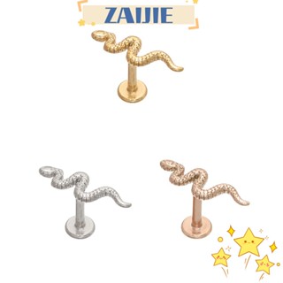 ZAIJIE 1pcs Safe and Non-toxic Ear Stud Body Decoration Lip Rings Lip Nail Snake Shape Implant Grade Steel Earring Piercings Flat End Piercing Jewelry