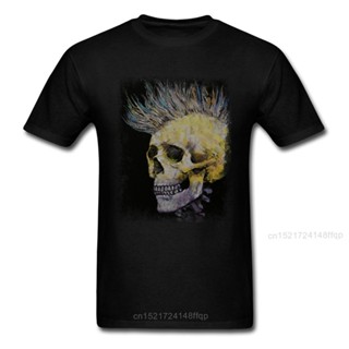 【ผ้าฝ้ายแท้】ใหม่ เสื้อยืดลําลอง แขนสั้น พิมพ์ลายหัวกะโหลก Mohawk 3D สีดํา สไตล์ฮิปฮอป สําหรับผู้ชาย Ldlehd56Fddlek54