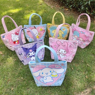 กระเป๋าหนัง PU กันน้ํา ขนาดใหญ่ จุของได้เยอะ แบบพกพา ลายการ์ตูน Sanrio สําหรับใส่อาหารเบนโตะ