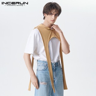 Incerun เสื้อกั๊ก มีฮู้ด ทรงไม่สมมาตร สีพื้น