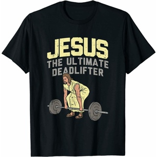 【HOT】เสื้อยืด พิมพ์ลาย Deadlift Jesus I Christian สําหรับออกกําลังกาย ยกน้ําหนัก100%cotton