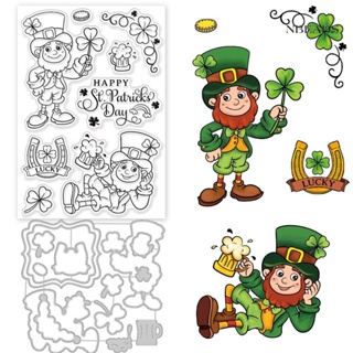 1 ชุด Happy St. Patrick Days Days Theme แผ่นแสตมป์ซิลิโคนใส ลายเอลฟ์โคลเวอร์ สําหรับทําการ์ด สมุดภาพ DIY