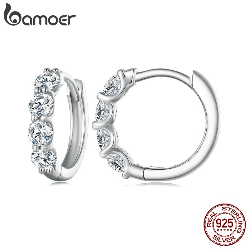Bamoer ต่างหูเงิน 925 ประดับเพชรโมอิส 0.1 รูปตัว D สไตล์คลาสสิก สําหรับผู้หญิง MSE030