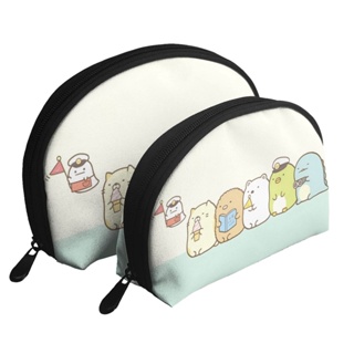 Sumikkogurashi กระเป๋าเครื่องสําอาง กระเป๋าถือ ทรงคลัทช์ มีซิป แบบพกพา 2 ชิ้น