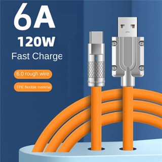 120w 6A Super Fast Charge Type-C สายเคเบิลซิลิโคนเหลว ชาร์จเร็ว สายเคเบิล USB สําหรับ Xiaomi Huawei Samsung Pixel USB หนา สายข้อมูล