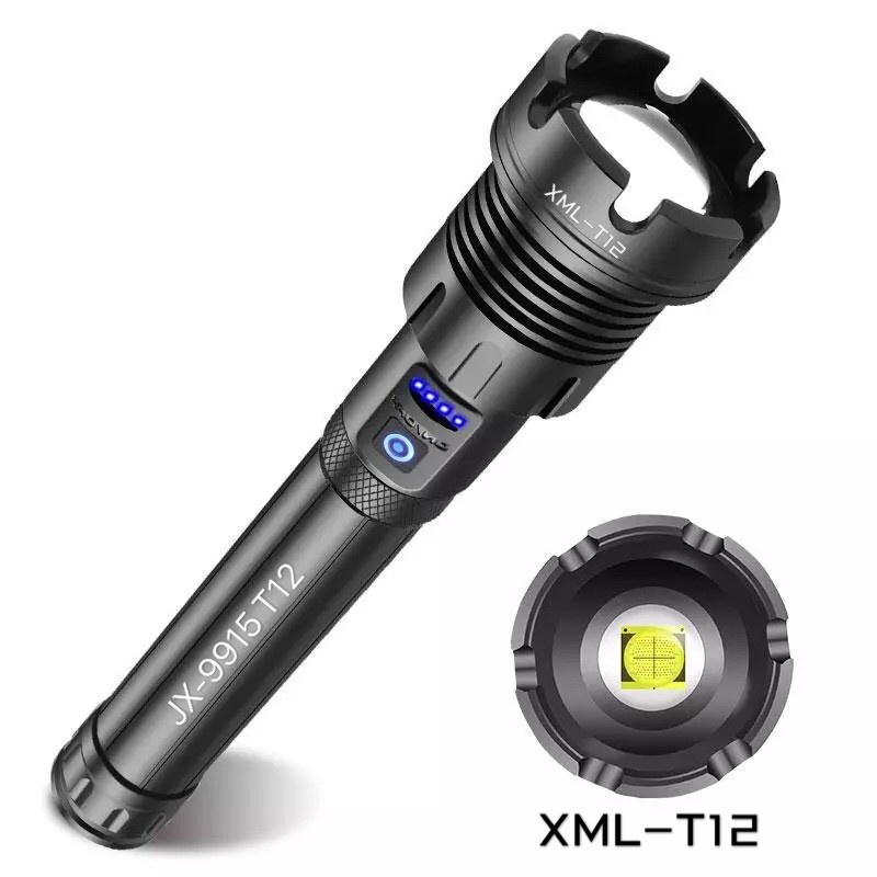 ไฟฉาย LED ไฟฉายแรงสูง ไฟฉายซูม JX-9915 XML T12 LED 69000w 3โหมด สว่างมาก แข็งแรง ทนทาน ชาร์จไ