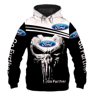 เสื้อแจ็กเก็ต เสื้อฮู้ดดี้ แบบสวมหัว พิมพ์ลายโลโก้ Ford 3d มีซิป สไตล์ฮาราจูกุ สําหรับผู้ชาย และผู้หญิง 2023