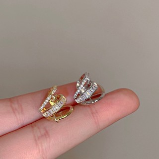 ต่างหูแฟชั่น แบบคลิปหนีบ ประดับเพทาย หลายชั้น 1 ชิ้น