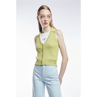 ESP เสื้อนิตแขนกุดแต่งคอปก ผู้หญิง สีเขียว | Collared Knit Top | 5975