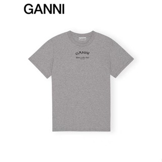 【พร้อมส่ง】เสื้อยืดคอกลม แขนสั้น พิมพ์ลายโลโก้ GANNI โมโนแกรม สีเทา แฟชั่นฤดูร้อน สําหรับผู้หญิง