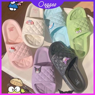 Oeggeo shop รองเท้าแตะ พื้นหนา ทรงตรง ลายการ์ตูน สําหรับผู้ชาย และผู้หญิง