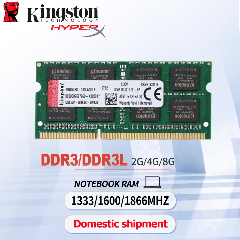 【การจัดส่งในกรุงเทพฯ】Kingston แล็ปท็อป RAM DDR3L 4GB 8GB DDR3 1333MHZ 1600MHZ หน่วยความจำ SODIMM สำหรับโน้ตบุ๊ก