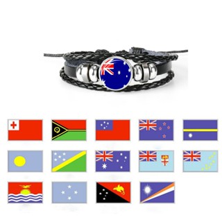 ใหม่ 2023 AUSTRALIA NEW ZEALAND TONGA สร้อยข้อมือหนังถัก ลายธงชาติพังก์ หลายชั้น ของขวัญ สําหรับผู้ชาย ผู้หญิง 5/26