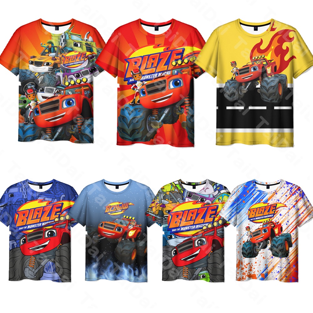 Blaze และ The Monster Machines เสื้อผ้าเด็กผู้ชายสําหรับวัยรุ่นเสื้อยืดเสื้อผ้าอนิเมะ