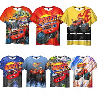 เสื้อยืด พิมพ์ลายการ์ตูนมอนสเตอร์ Blaze and The Monster Machines สําหรับเด็กผู้ชาย