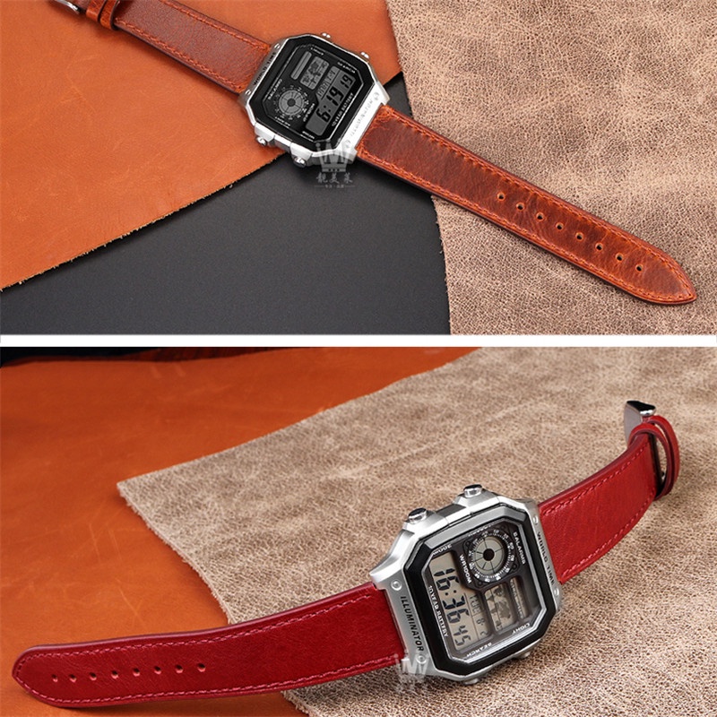สายนาฬิกาข้อมือ หนังวัวแท้ 18 มม. สไตล์เรโทร สําหรับ Casio G-Shock AE-1200WH 1300 1000 A159 AQ-S810W MRW-200H
