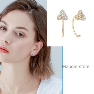 Clover All ต่างหูห่วง เงินแท้ 925 ประดับเพชรโมอิสแท้ 100% สไตล์เกาหลี สําหรับผู้หญิง