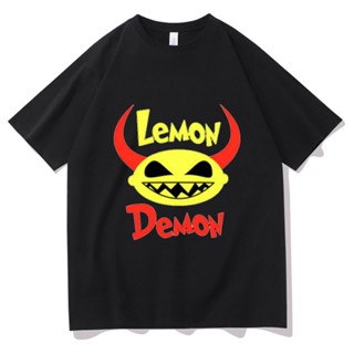  พิมพ์ลาย เสื้อยืดพิมพ์ลายเสื้อยืดผ้าฝ้าย พิมพ์ลาย Lemon Demon สไตล์เรโทร แฟชั่นสําหรับผู้ชาย และผู้หญิง#39; s เสื้อแขนส