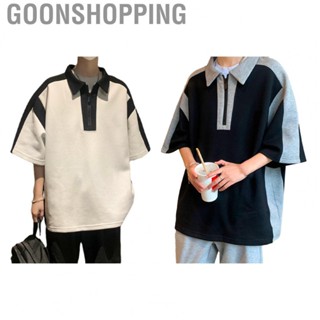 Goonshopping Men T Shirt  Loose Men Top Casual Turn Down Collar Zipper Front  for Daily