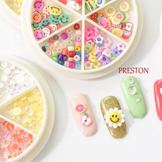 Preston ลูกปัดลายการ์ตูนหน้ายิ้ม 3D Diy สําหรับตกแต่งเล็บ