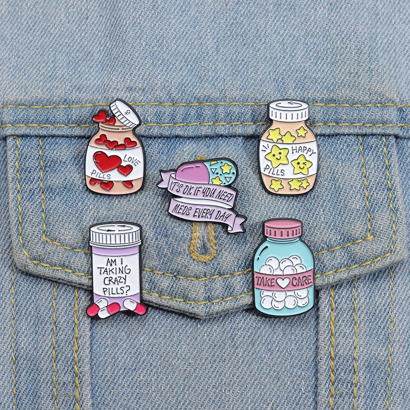 น่ารัก ยา ขวด เคลือบ เข็มกลัด สร้างสรรค์ ข้อความ ขวด เข็มกลัด ปกเสื้อ เข็มกลัด ตลก เครื่องประดับ ของขวัญสําหรับเด็ก เพื่อน