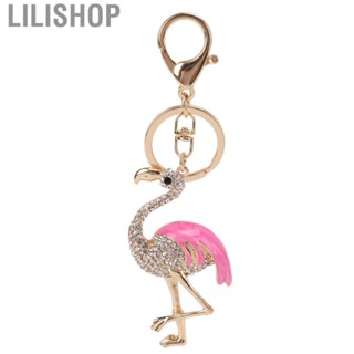 Lilishop Rhinestone Keychain Flamingo Shape Vivid Shiny Stylish Pink Decorative Pendant Z